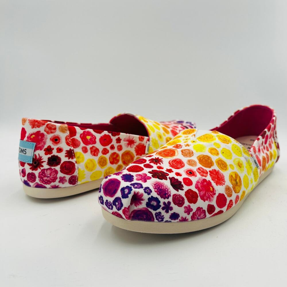 Toms Womens Alpargata White Paper Source Rainbow Ombre Floral Print Size 9.5